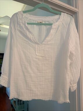 NATURAL LIFE White Gauze Peasant Blouse